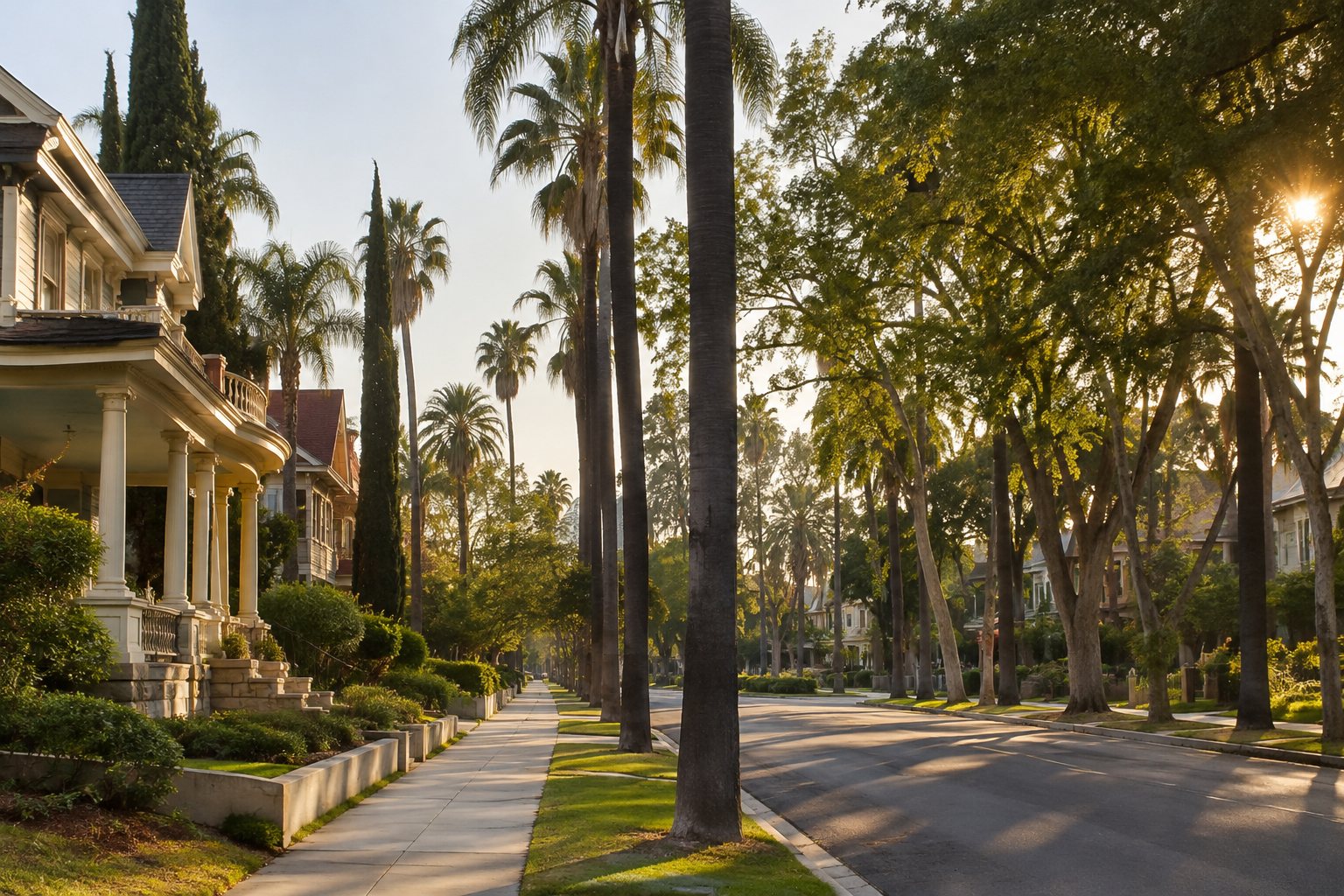 A the Inland Empire street with homes, illustrative