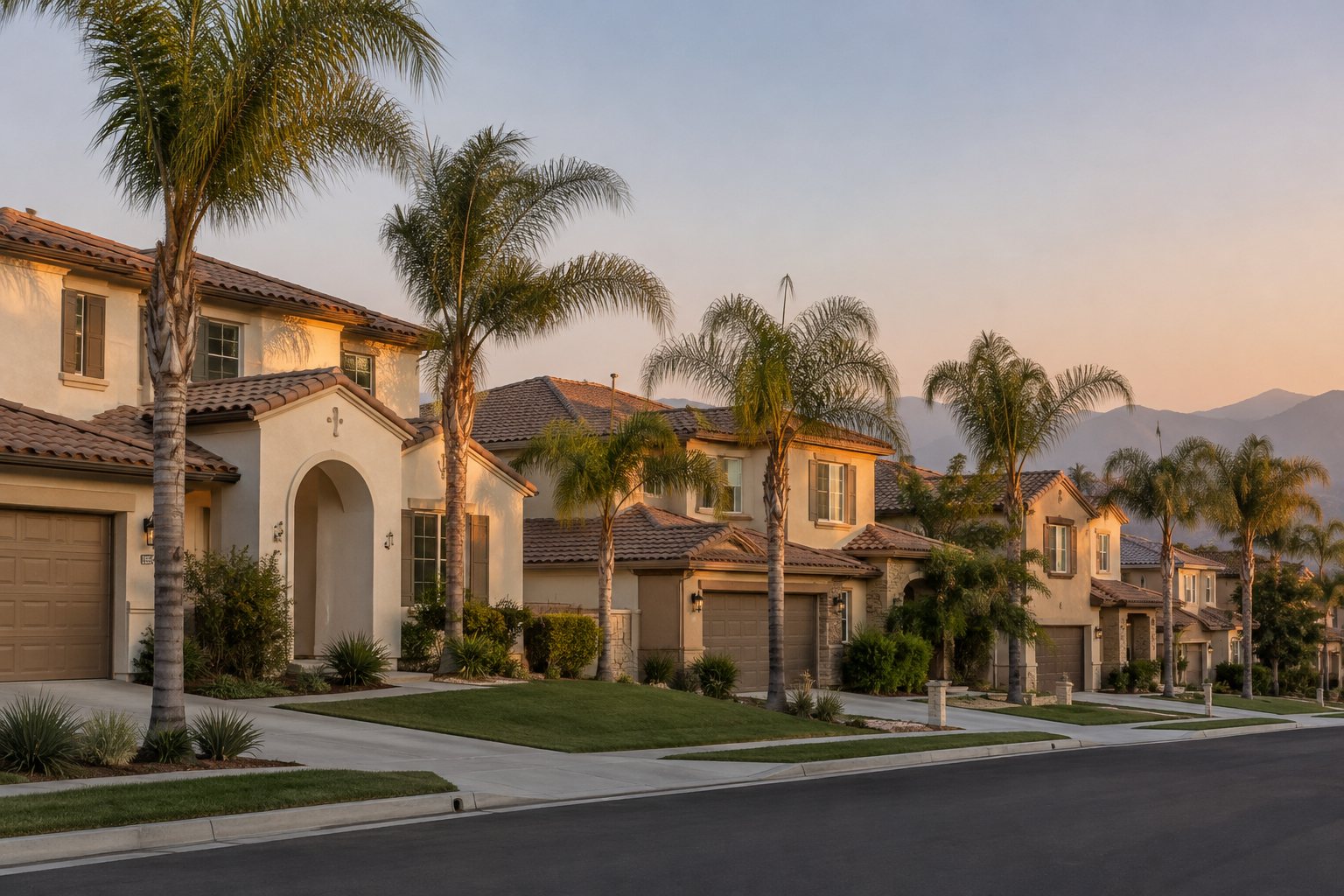 A the Inland Empire home at dusk, illustrative